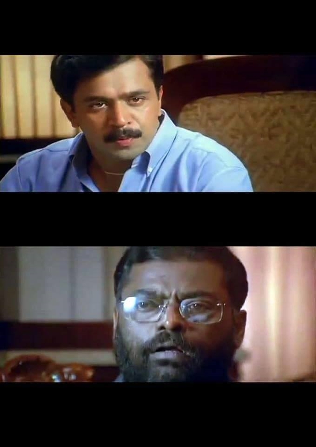 Mudhalvan meme template with Pughazhendhi Narayanan (Arjun Sarja) with Mayakrishnan (Manivannan)