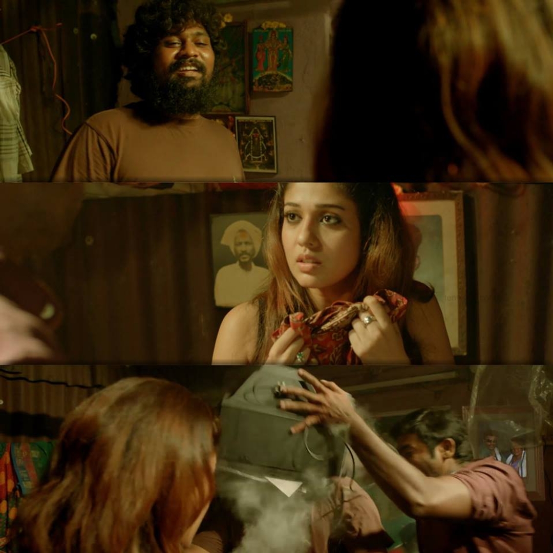 Naanum Rowdydhaan meme template with 'Pondy' Pandi (Vijay Sethupathi) with Kadambari (Nayanthara)