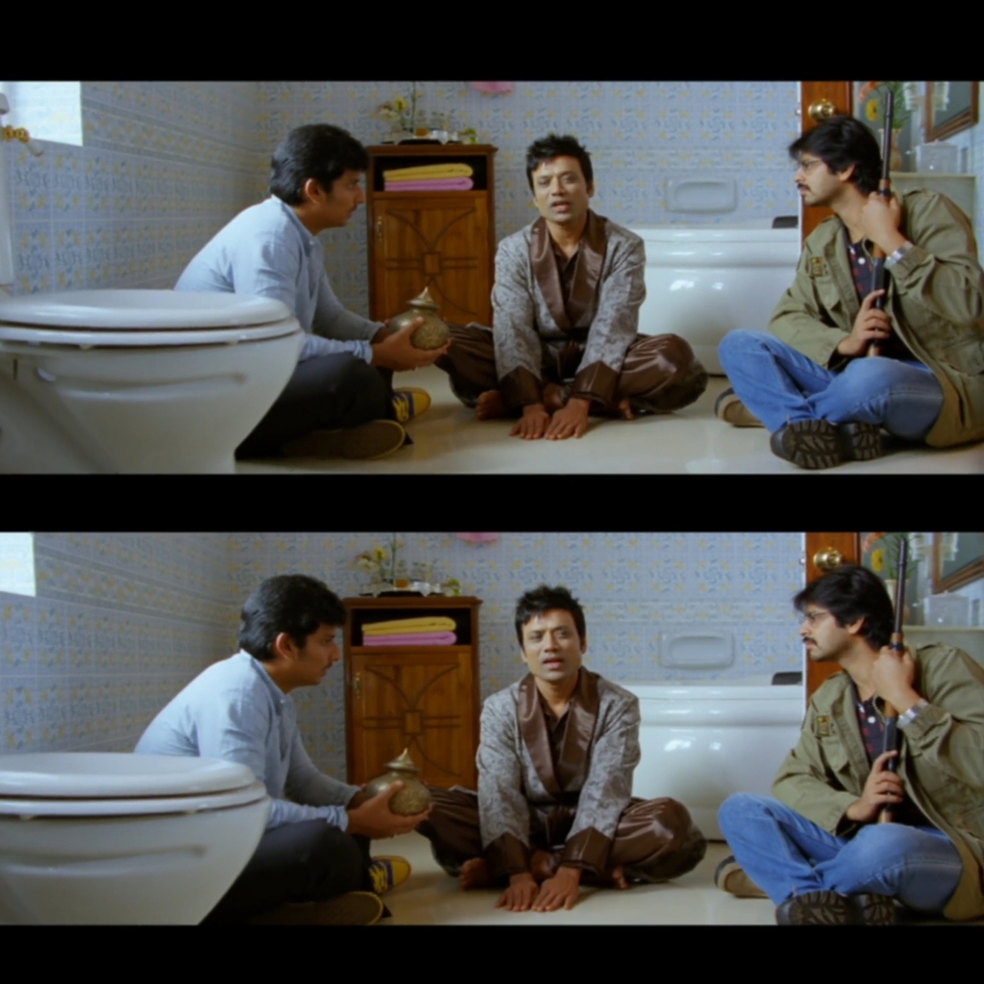 Nanban meme template with Sevarkodi Senthil (Jiiva) with Venkat Ramakrishnan (Srikanth) with Panchavan Pariventhan (S. J. Suryah)
