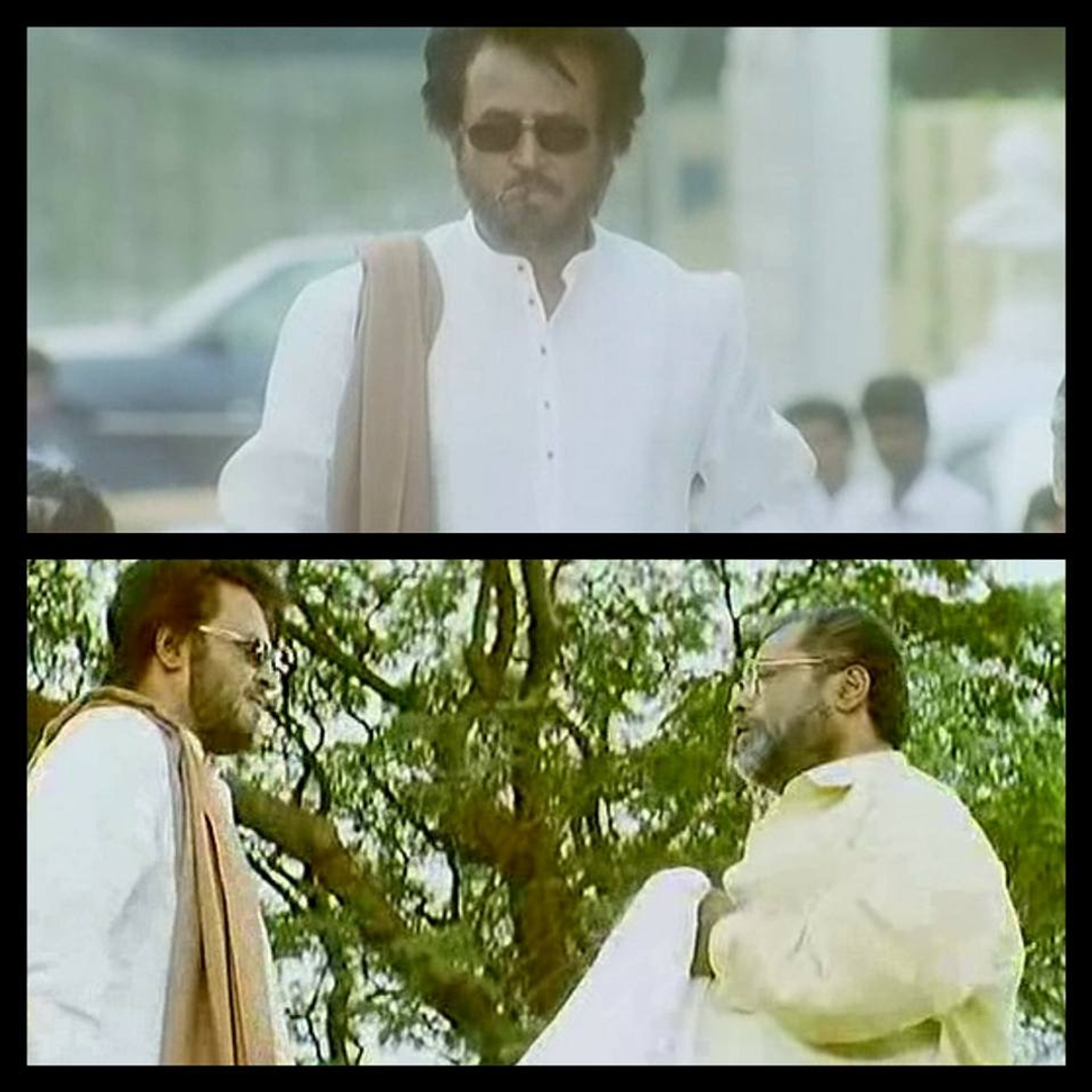 Padayappa meme template with Azhagesan (Senthil) with Padayappa (Rajinikanth)