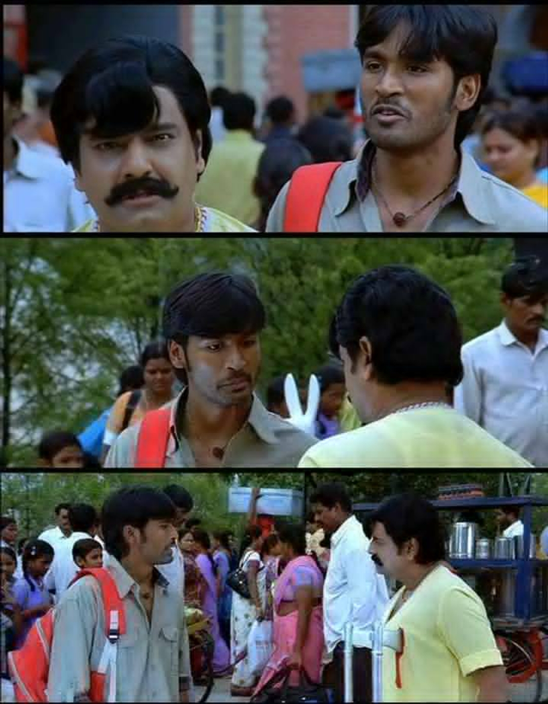 Padikathavan meme template with Radhakrishnan (Rocky) (Dhanush) with Assault Arumugam (Vivek)