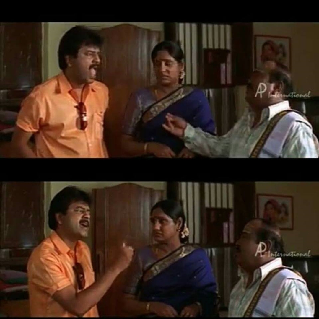 Perazhagan meme template with Chinna / Karthik (Suriya) with Kuzhandhai (Vivek)