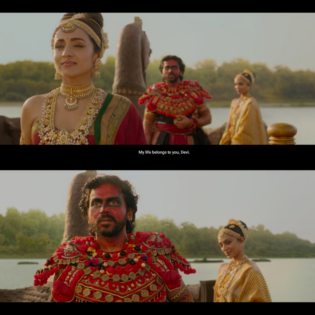 Ponniyin Selvan: Part I meme template with Kundavai (Trisha Krishnan) with Vanthiyathevan (Karthi)