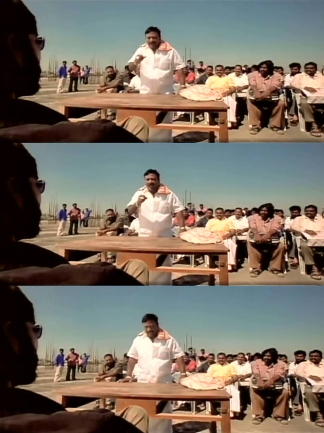 Pudhupettai meme template with Thamizhselvan (N. Azhagamperumal) with 'Kokki' Kumar (Dhanush)