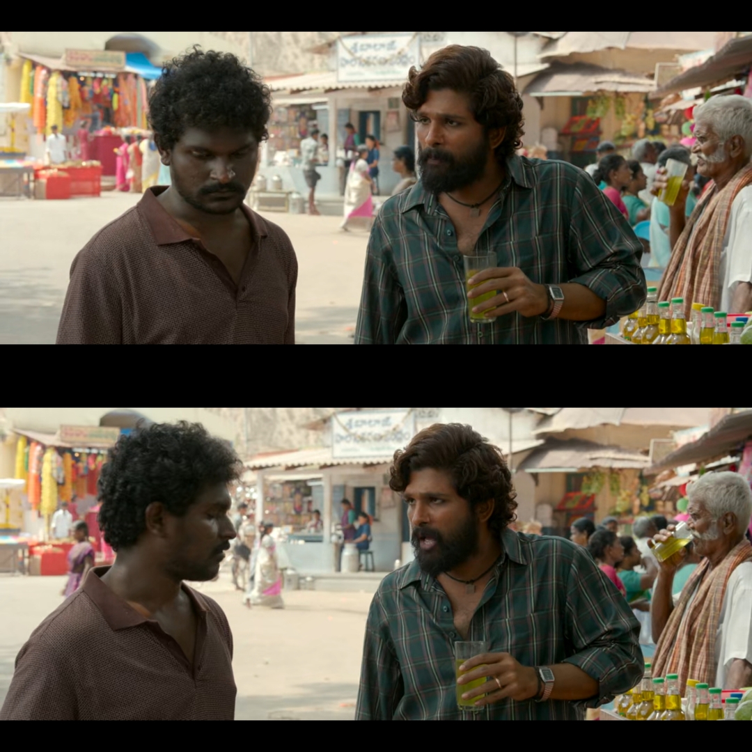 Pushpa: The Rise - Part 1 meme template with Pushpa Raj (Allu Arjun) with Kesava (Jagadeesh Prathap Bandari)