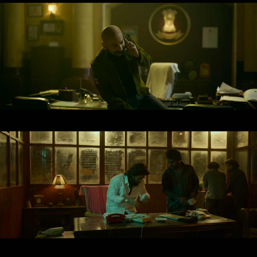 Pushpa: The Rise - Part 1 meme template with Pushpa Raj (Allu Arjun) with Kesava (Jagadeesh Prathap Bandari) with Bhanwar Singh Shekhawat (Fahadh Faasil)