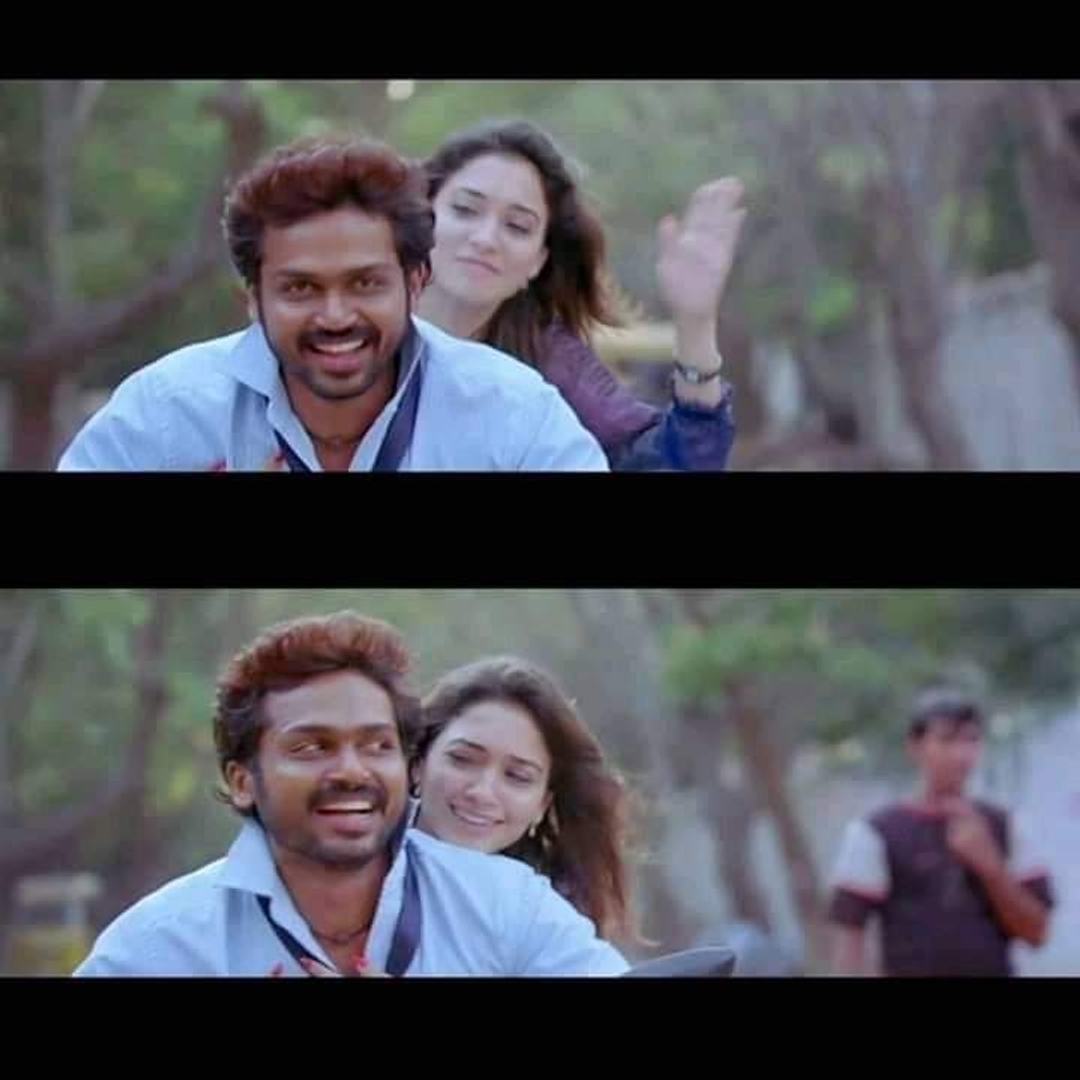 Siruthai meme template with Ratnavel Pandian IPS / Rocket Raja (Karthi) with Swetha (Tamannaah Bhatia)