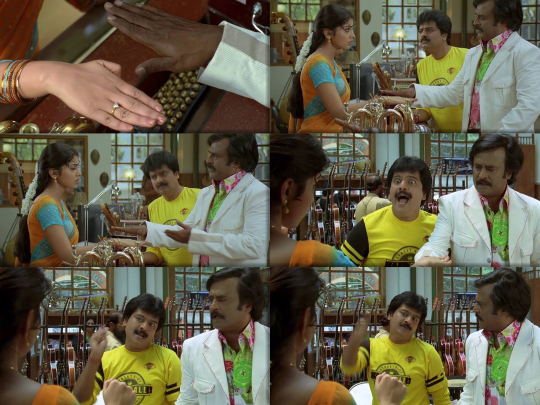 Sivaji: The Boss meme template with Sivaji Arumugam (Rajinikanth) with Arivu (Vivek)