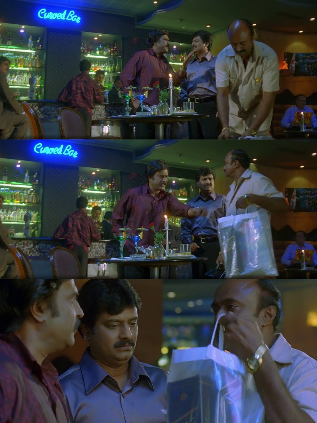 Sivaji: The Boss meme template with Sivaji Arumugam (Rajinikanth) with Arivu (Vivek)
