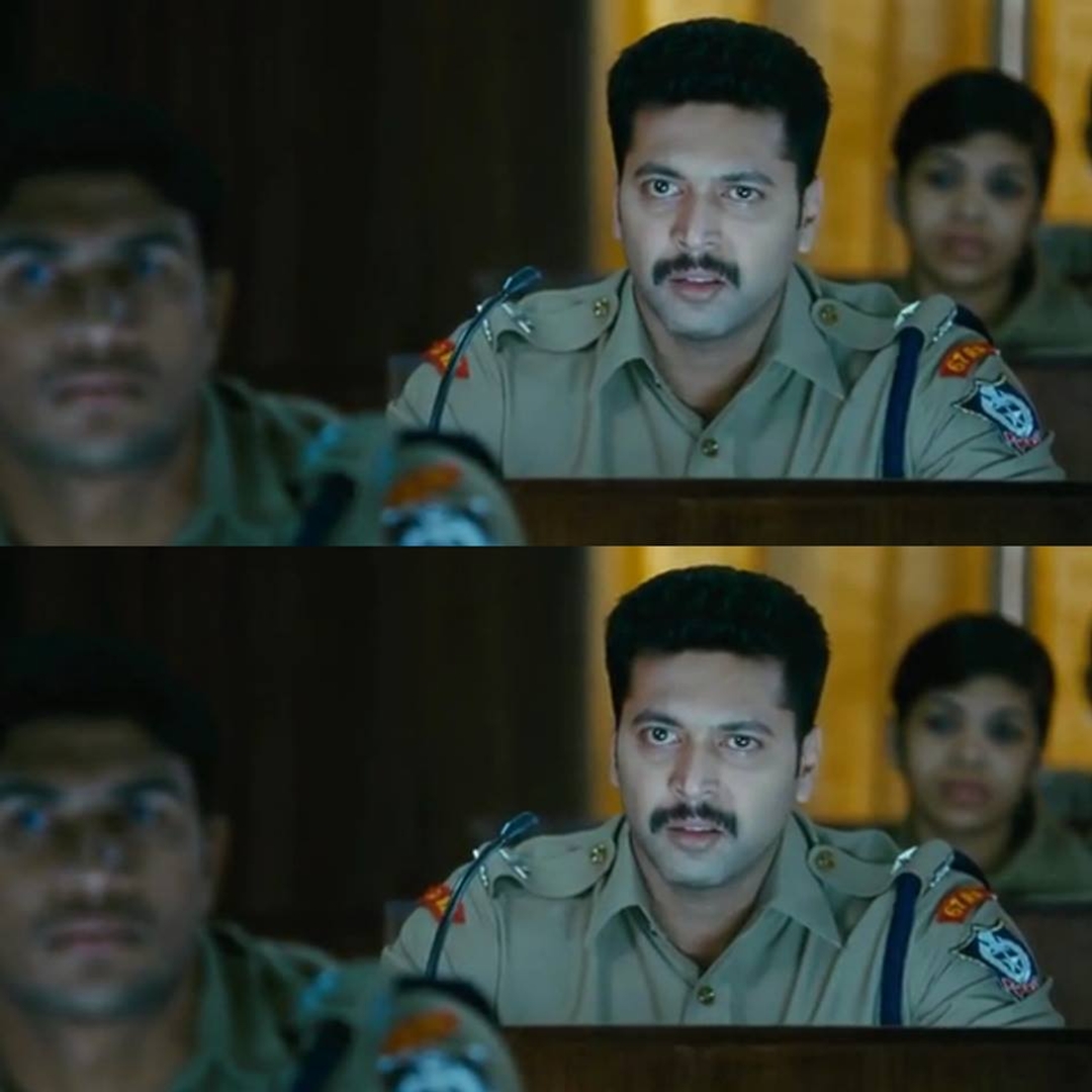 Thani Oruvan meme template with Mithran IPS (Jayam Ravi)