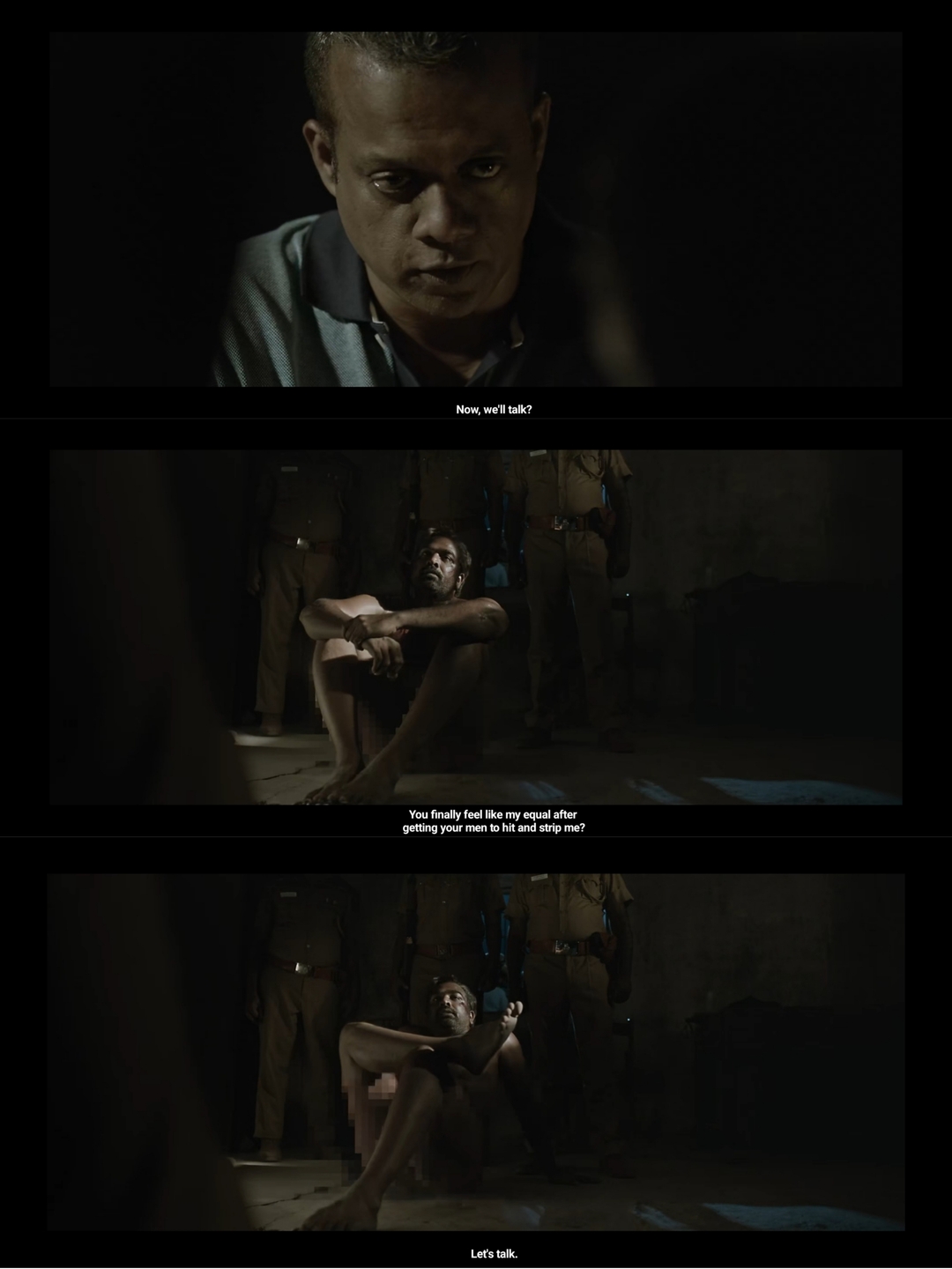 Viduthalai: Part I meme template with Sunil Menon (Gautham Vasudev Menon) with Perumal 'Vaathiyaar' (Vijay Sethupathi)