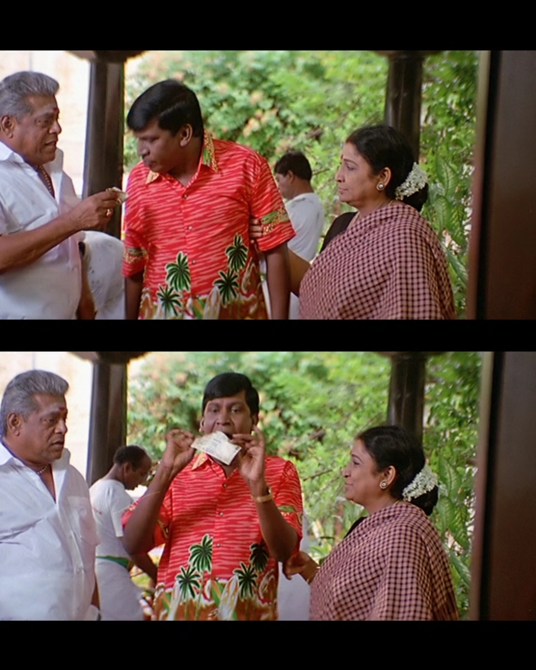 Aanai meme template with  (Vadivelu) with  (Delhi Ganesh)