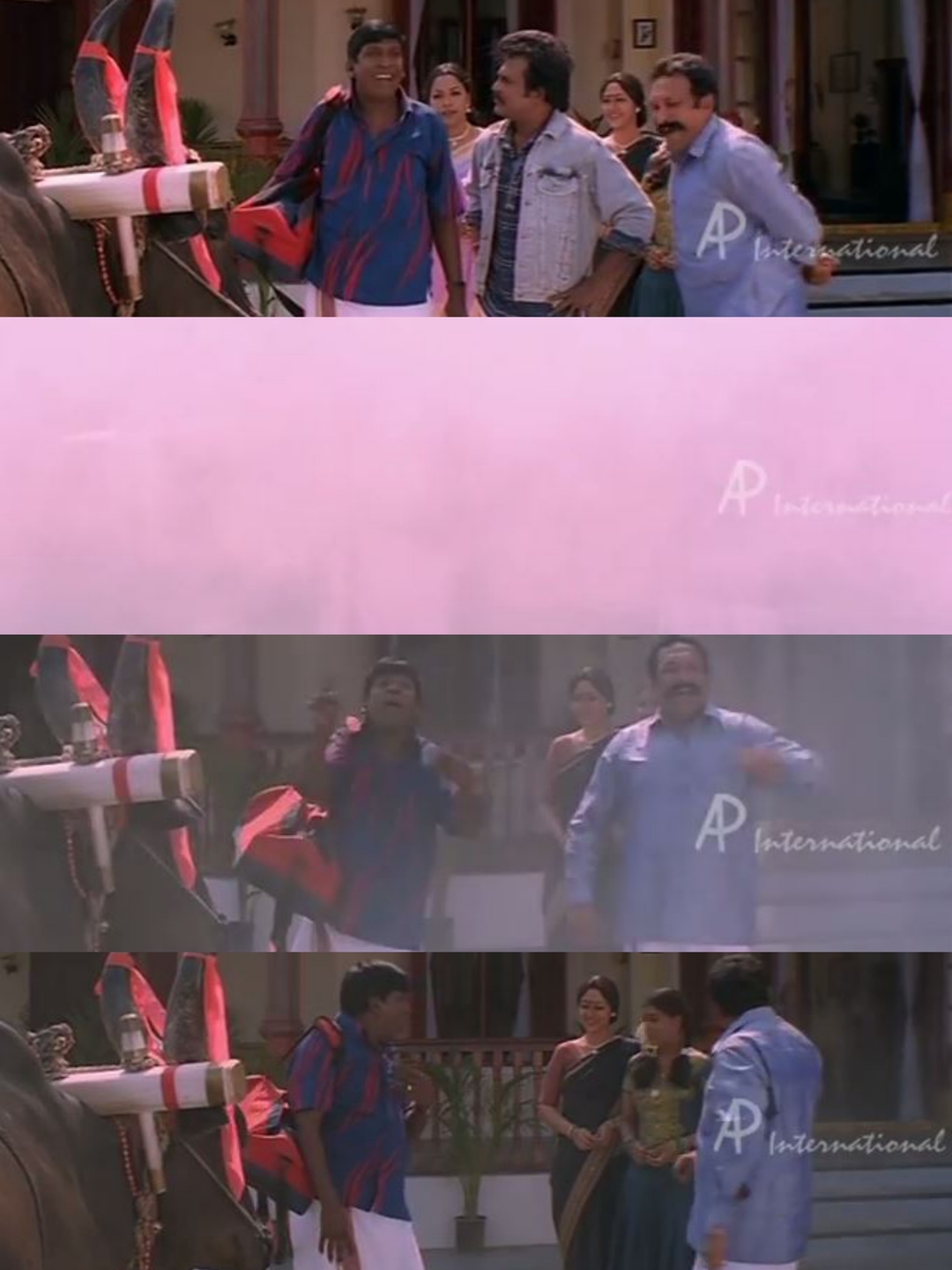 Chandramukhi meme template with Dr. Saravanan / Vettaiyan Raja (Rajinikanth) with Murugesan (Vadivelu)