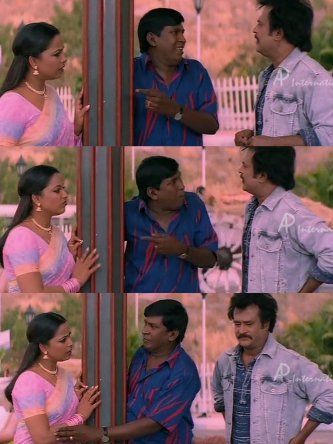 Chandramukhi meme template with Dr. Saravanan / Vettaiyan Raja (Rajinikanth) with Murugesan (Vadivelu) with Swarna (Suvarna Mathew)