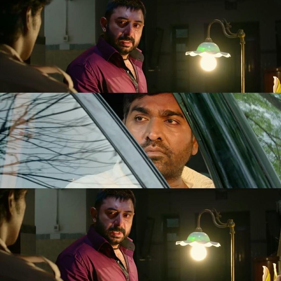 Chekka Chivantha Vaanam meme template with Rasool Ebrahim (Vijay Sethupathi) with Varadarajan aka Varadan (Arvind Swamy)