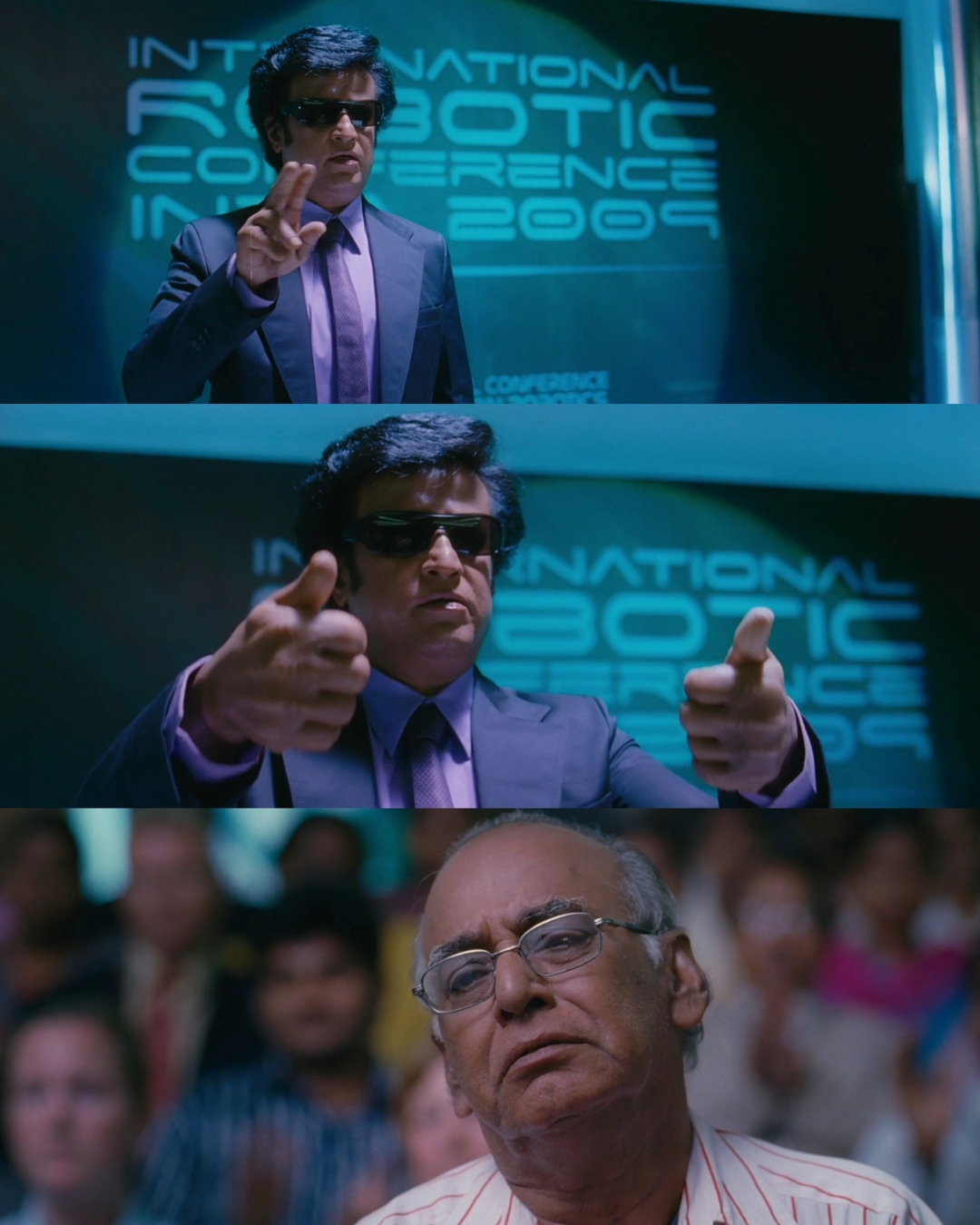 Enthiran meme template with Dr. Vaseegaran / Chitti (Rajinikanth)