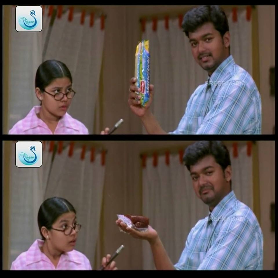 Ghilli meme template with Saravanavelu (Vijay) with Muthupandi (Prakash Raj)