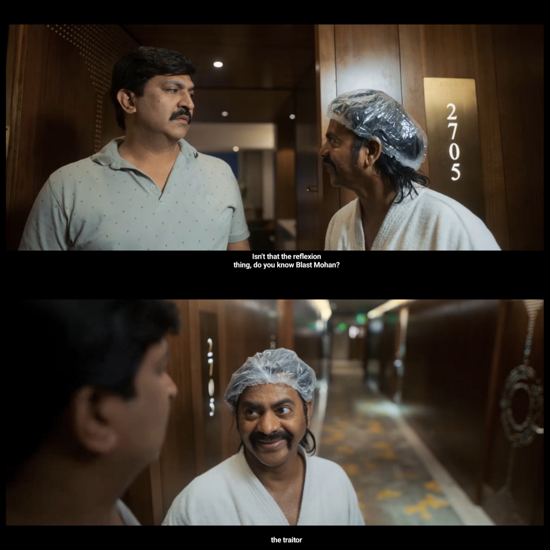 Jailer meme template with "Bagunnara" Balu (Sunil Reddy) with Dhivya Nathan (Redin Kingsley)