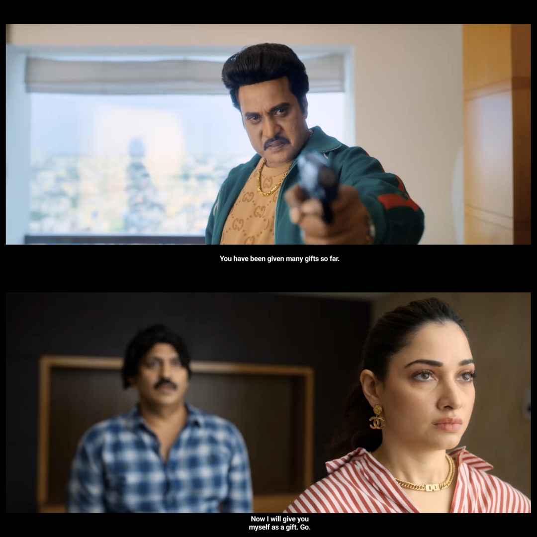 Jailer meme template with "Blast" Mohan (Sunil Varma) with Kamna (Tamannaah Bhatia) with "Bagunnara" Balu (Sunil Reddy)