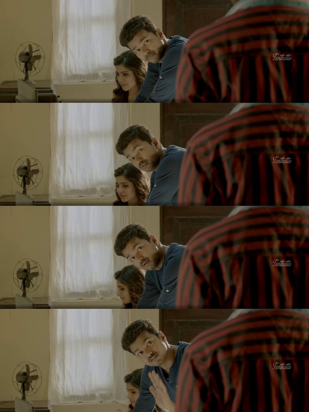 Kaththi meme template with Kathiresan / Jeevanandham (Vijay)