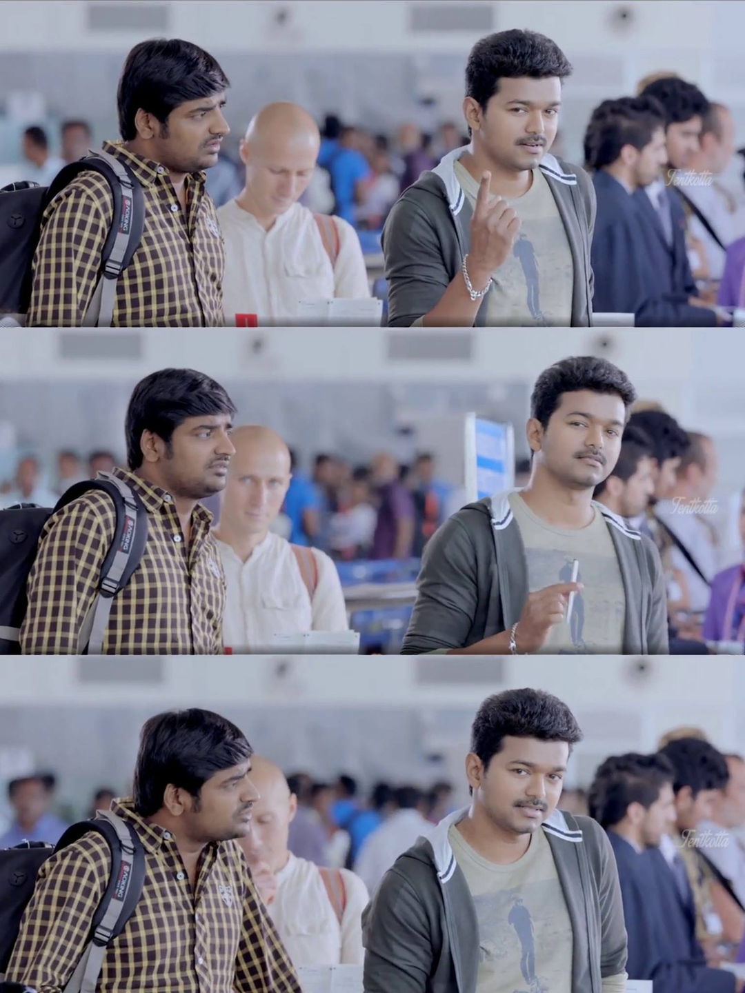 Kaththi meme template with Kathiresan / Jeevanandham (Vijay)