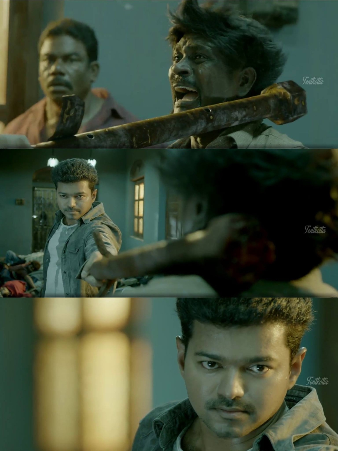 Kaththi meme template with Kathiresan / Jeevanandham (Vijay)