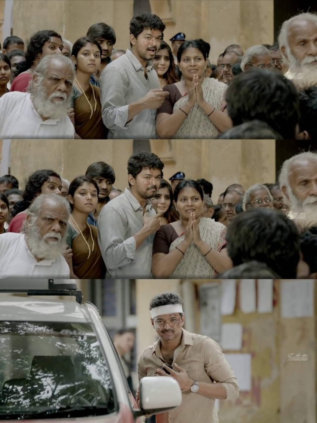 Kaththi meme template with Kathiresan / Jeevanandham (Vijay)