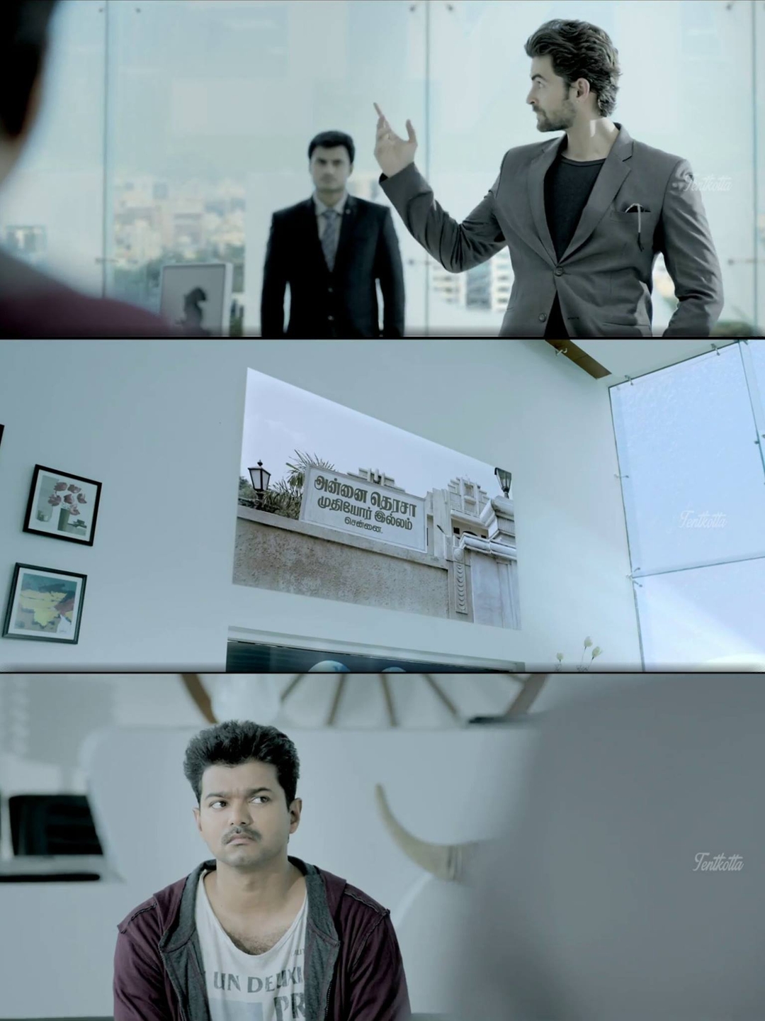 Kaththi meme template with Kathiresan / Jeevanandham (Vijay)