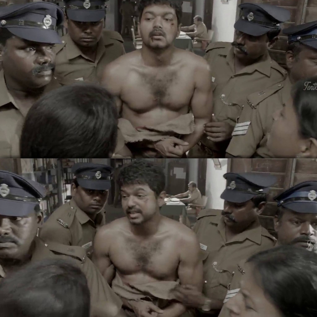 Kaththi meme template with Kathiresan / Jeevanandham (Vijay)