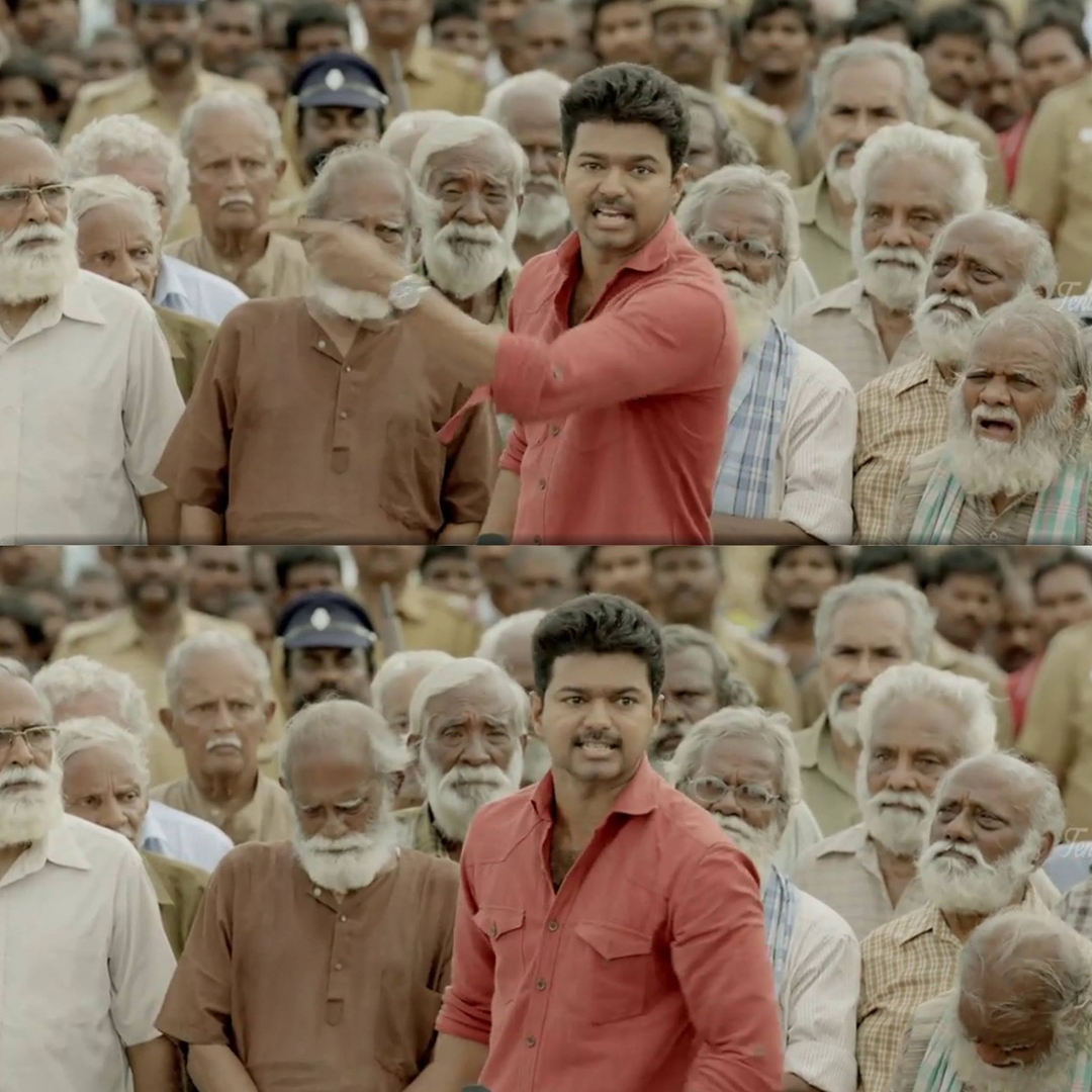 Kaththi meme template with Kathiresan / Jeevanandham (Vijay)