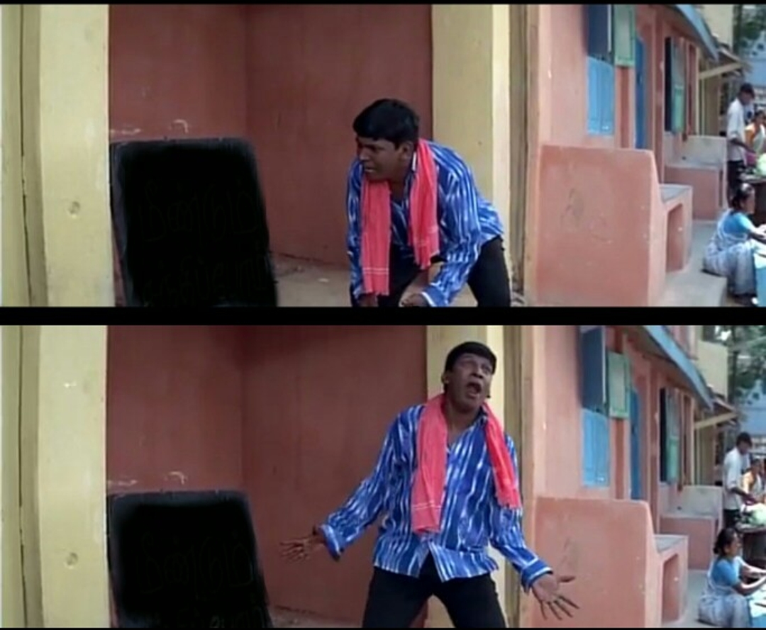 Kundakka Mandakka meme template with 'Ilango' Ilangovan (R. Parthiban) with Chellappa (Vadivelu)