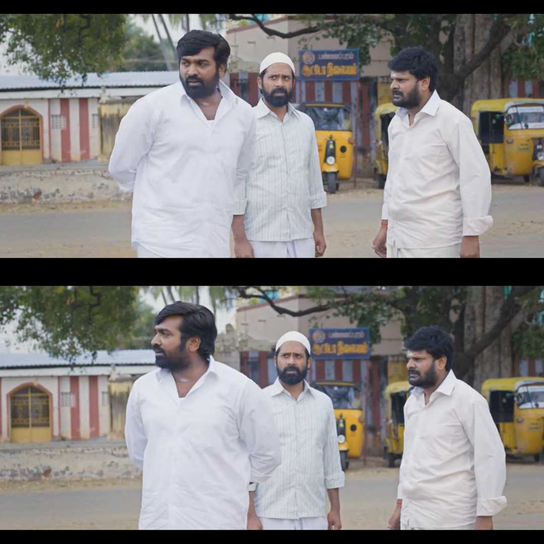 The Great Man meme template with Radhakrishnan (Vijay Sethupathi) with  (Guru Somasundaram)