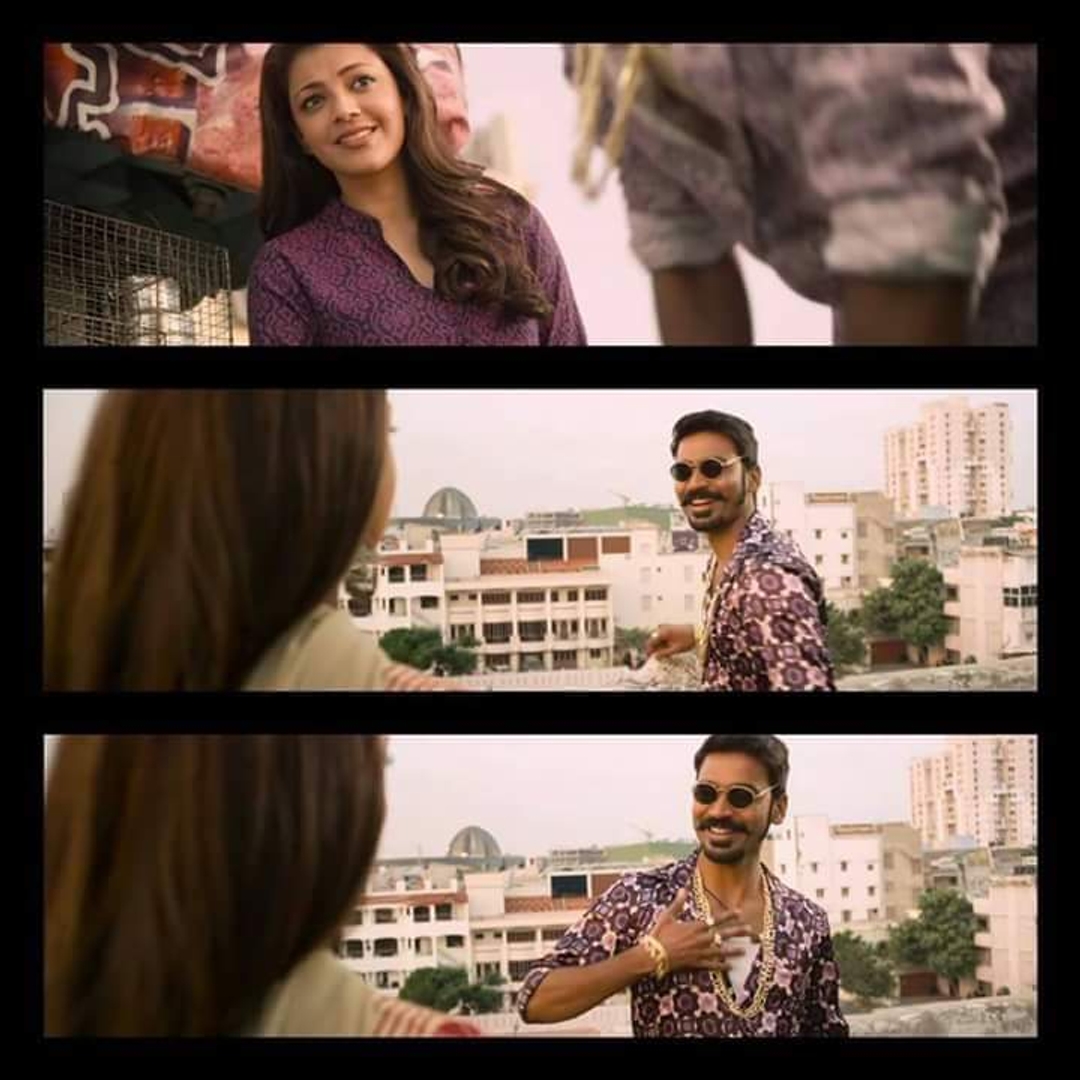 Maari meme template with Maari (Dhanush) with Sridevi (Kajal Agarwal)