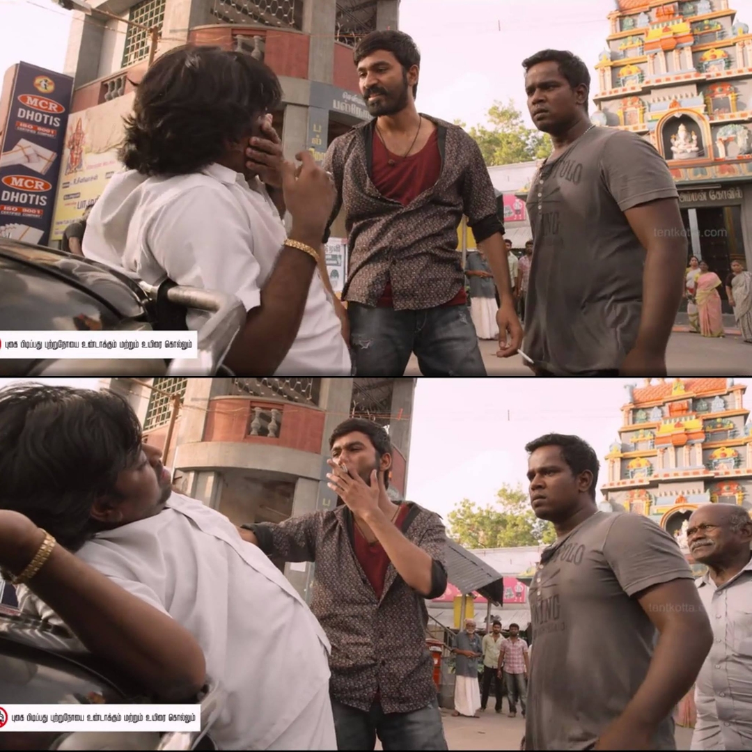 Maari meme template with Maari (Dhanush) with  (George Vijay Nelson) with Adithangi (Kalloori Vinoth)