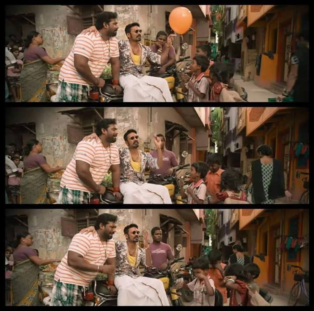 Maari meme template with Maari (Dhanush) with Sanikilamai (Robo Shankar)