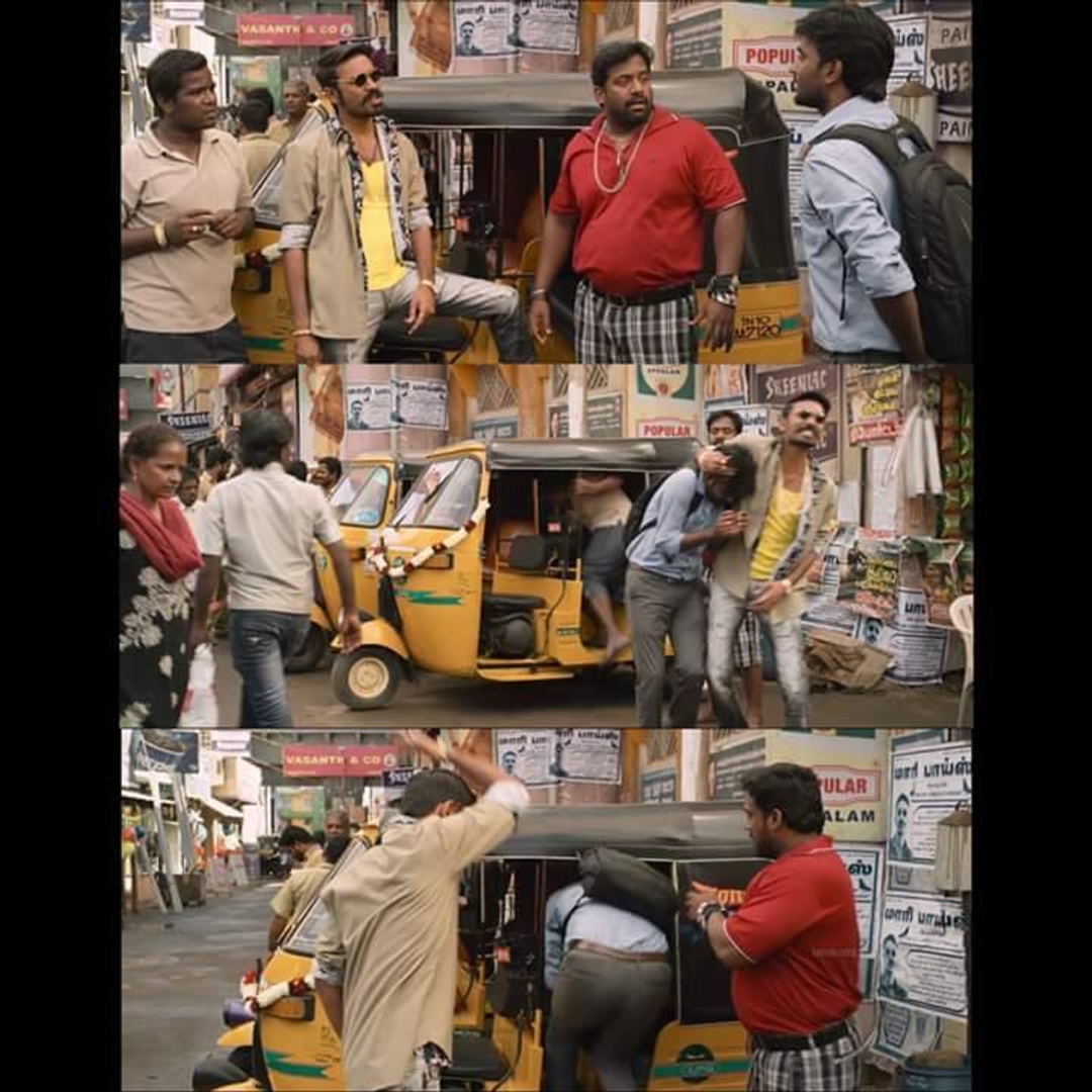 Maari meme template with Maari (Dhanush) with Sanikilamai (Robo Shankar)