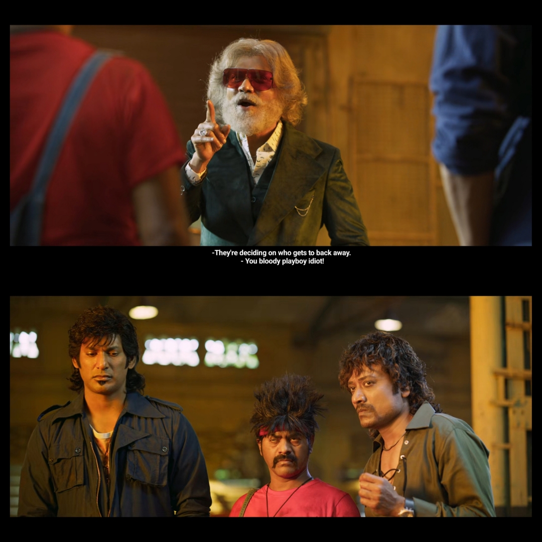 Mark Antony meme template with Jackie Pandian / Madhan Pandiyan (S. J. Suryah) with Mark/Antony (Vishal Krishna)