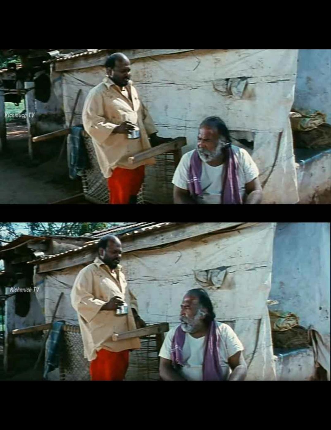 Mayandi Kudumbathar meme template with Mayandi Virumandi (Virumandi's mentally challenged son) (Singampuli) with Mayandi (Manivannan)