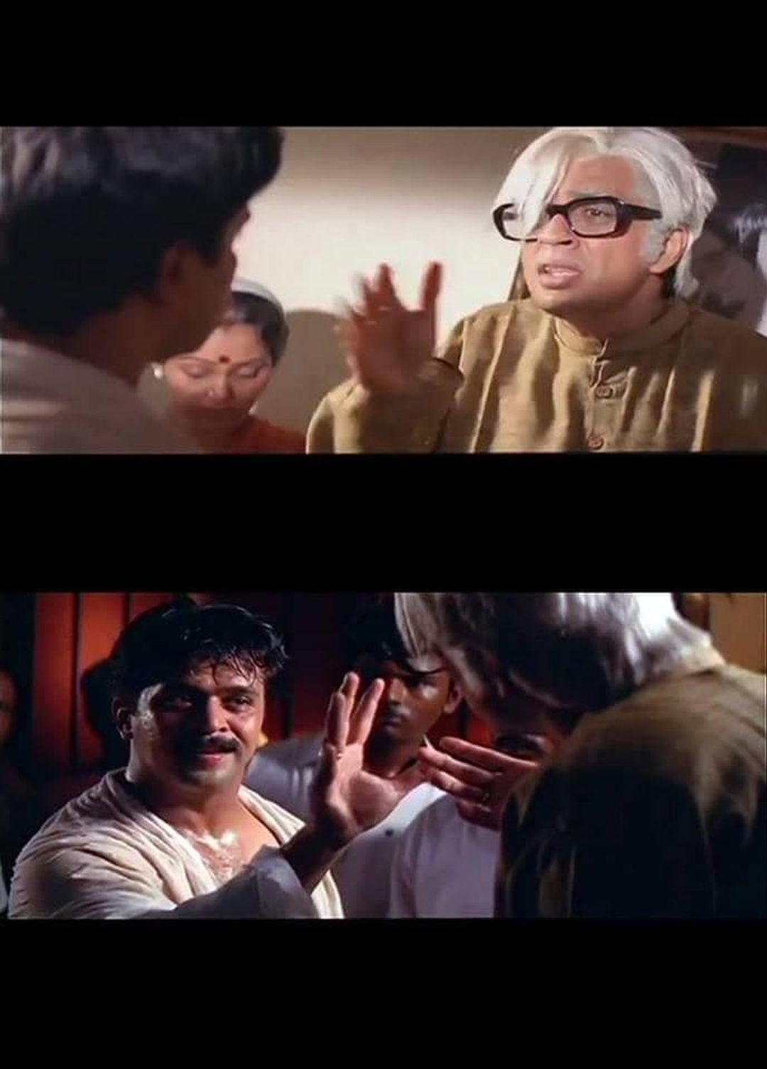 Mudhalvan meme template with Pughazhendhi Narayanan (Arjun Sarja) with Chief Minister Aranganathan (Raghuvaran)