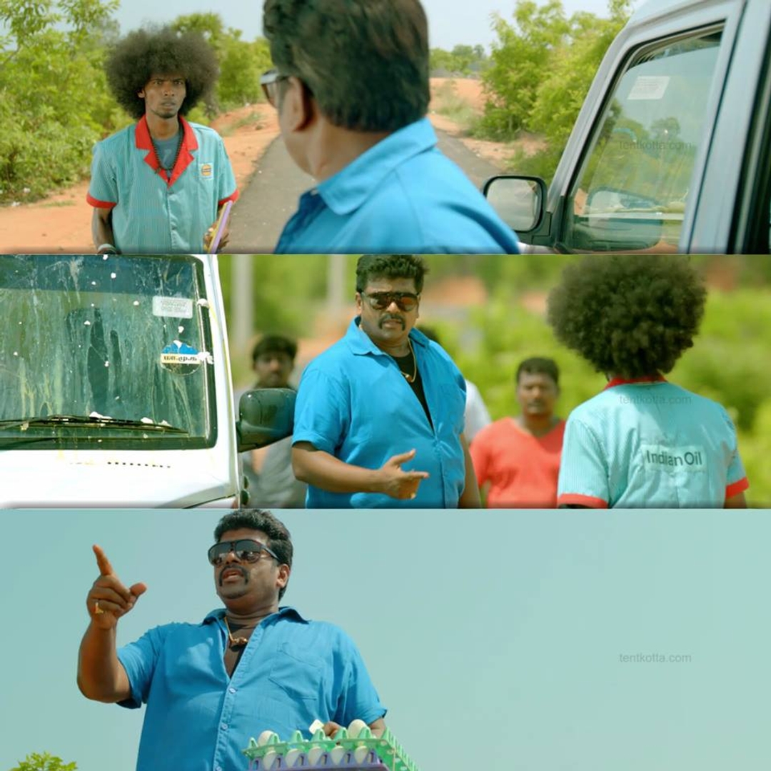 Naanum Rowdydhaan meme template with Killivalavan (R. Parthiban) with 'Pondy' Pandi (Vijay Sethupathi)