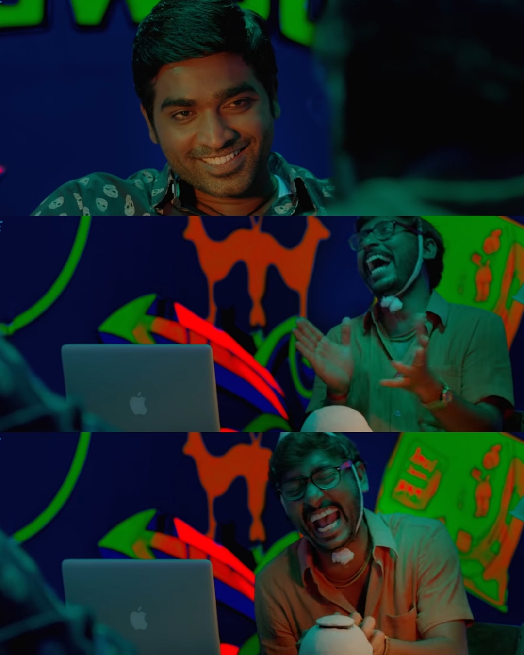 Naanum Rowdydhaan meme template with 'Pondy' Pandi (Vijay Sethupathi) with Junior Rowdy (Balaji Patturaj)