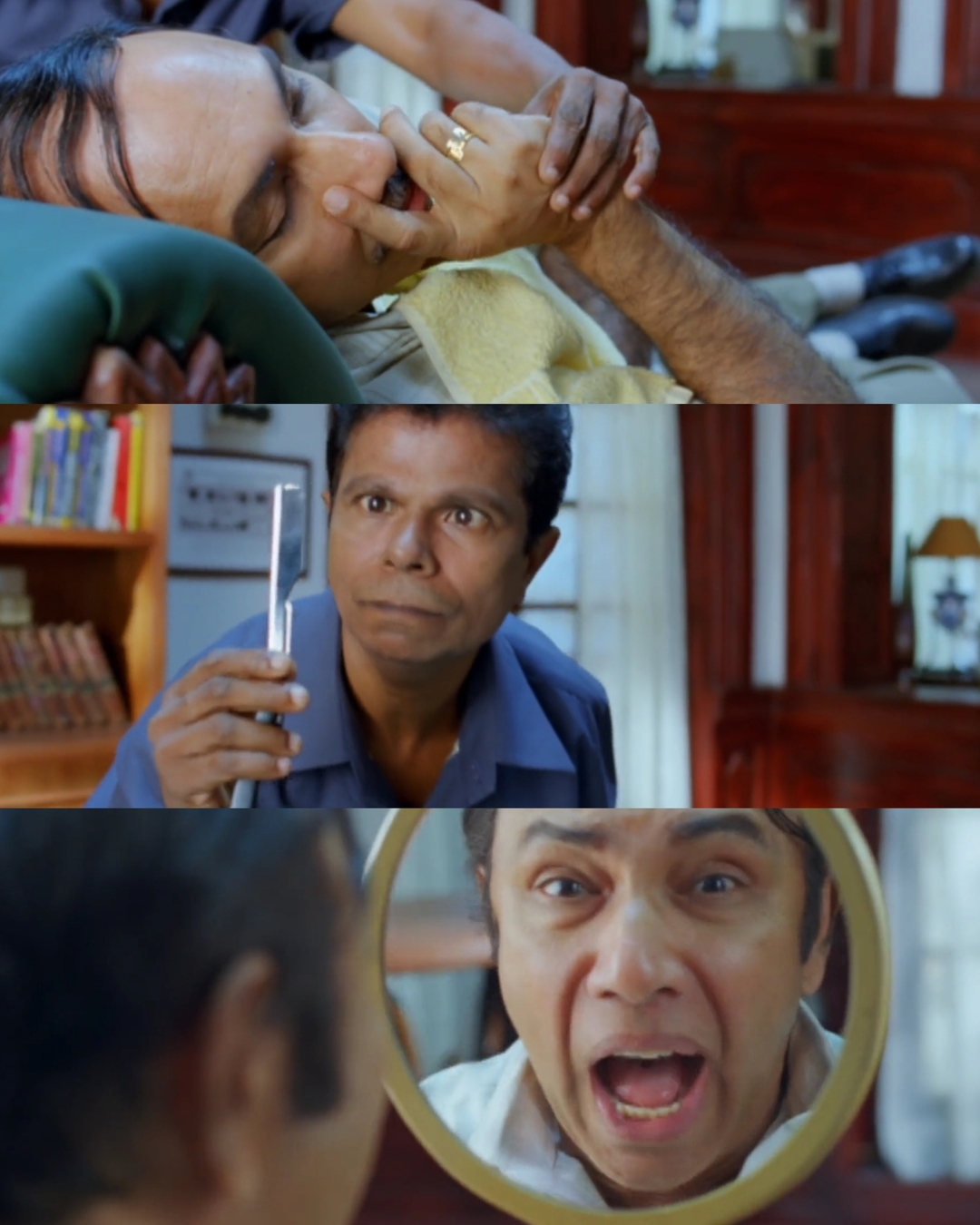 Nanban meme template with Virumandi Santhanam (Virus) (Sathyaraj) with Govindan (Indrans)