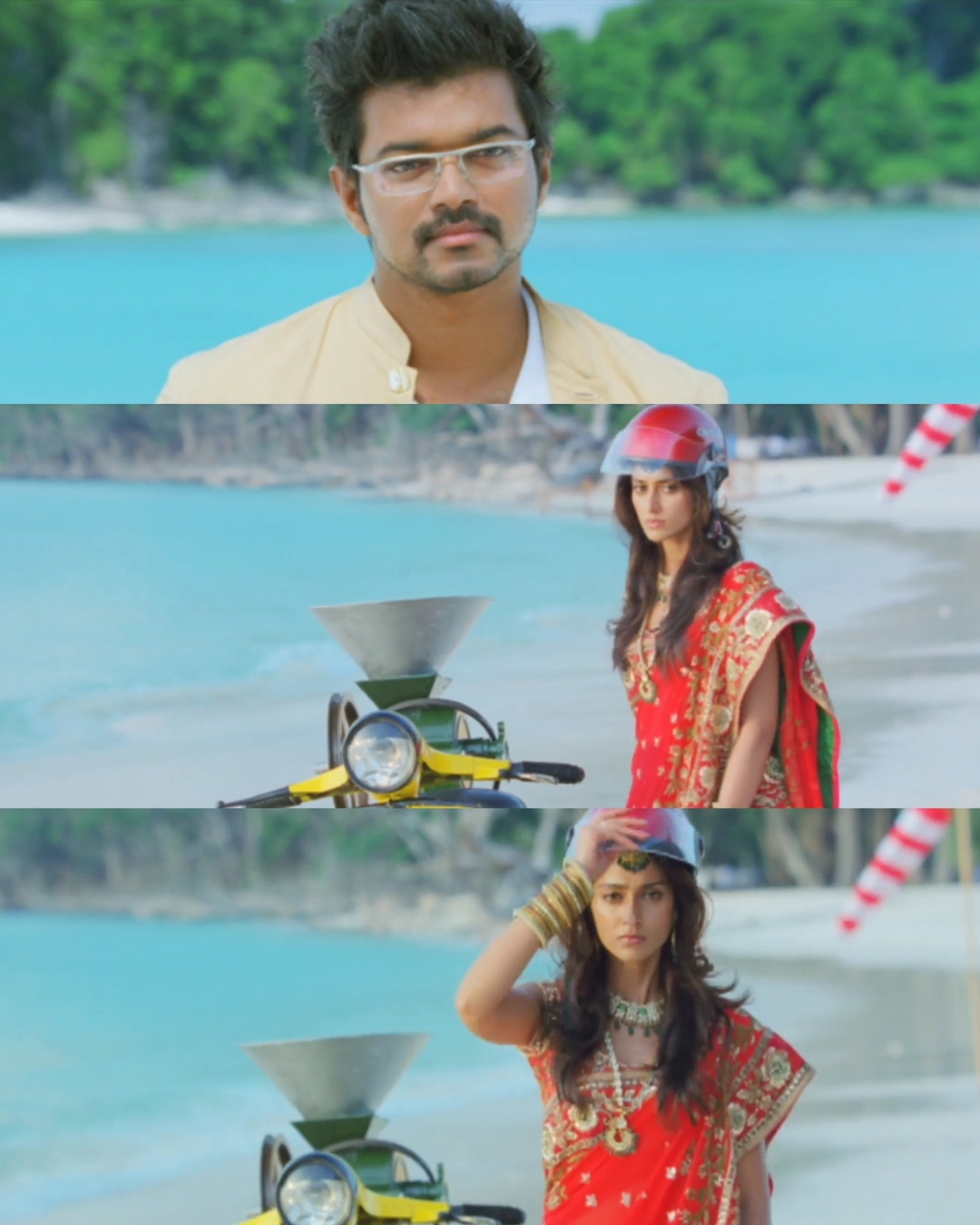 Nanban meme template with Panchavan "Pari" Pariventhan/Kosaksi "Pappu" Pasapugazh (Vijay) with Ria Santhanam (Ileana D'Cruz)