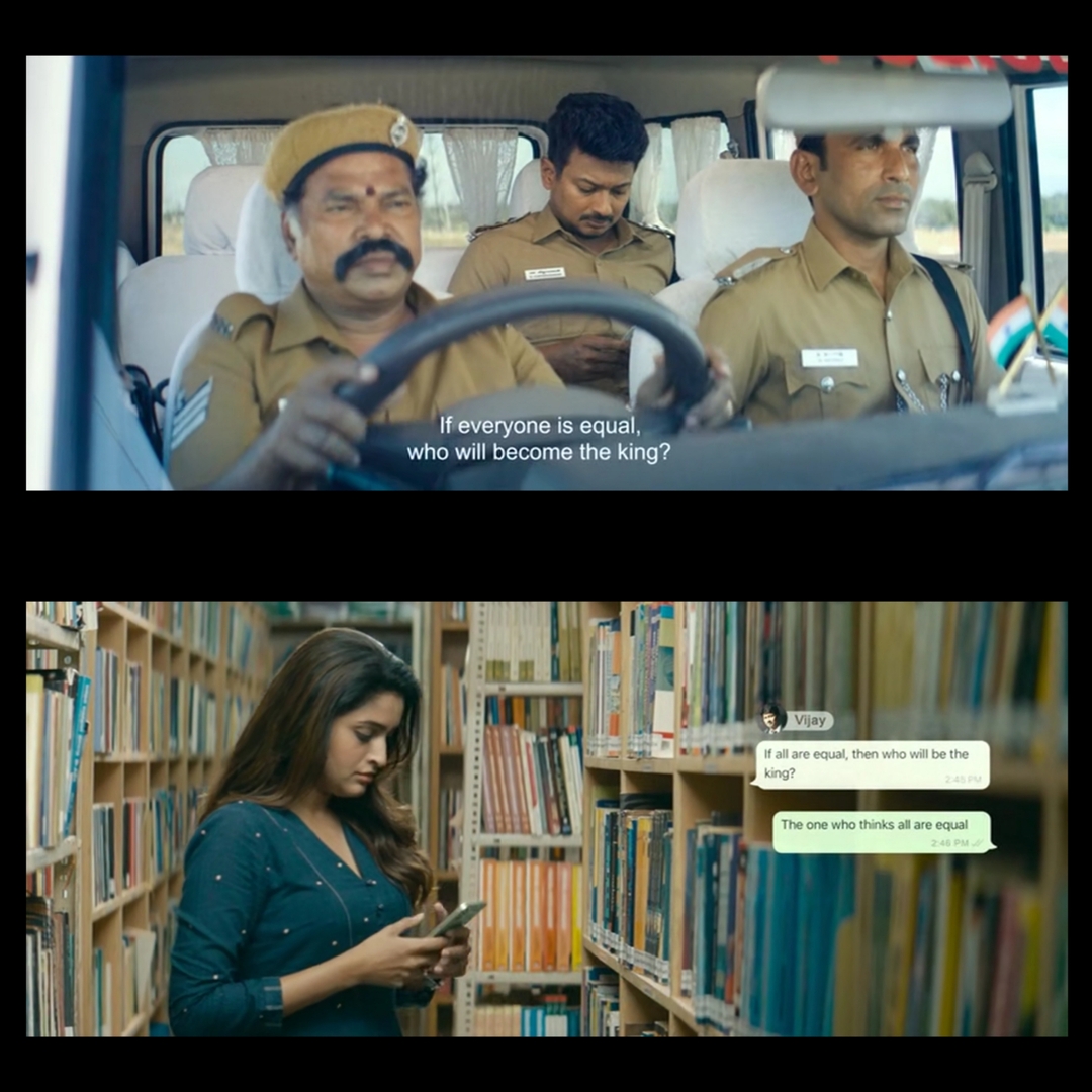 Nenjuku Needhi meme template with Vijayragavan IPS (Udhayanidhi Stalin) with  (Tanya Ravichandran)