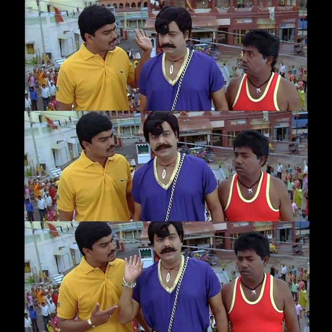 Padikathavan meme template with Radhakrishnan (Rocky) (Dhanush) with Assault Arumugam (Vivek)