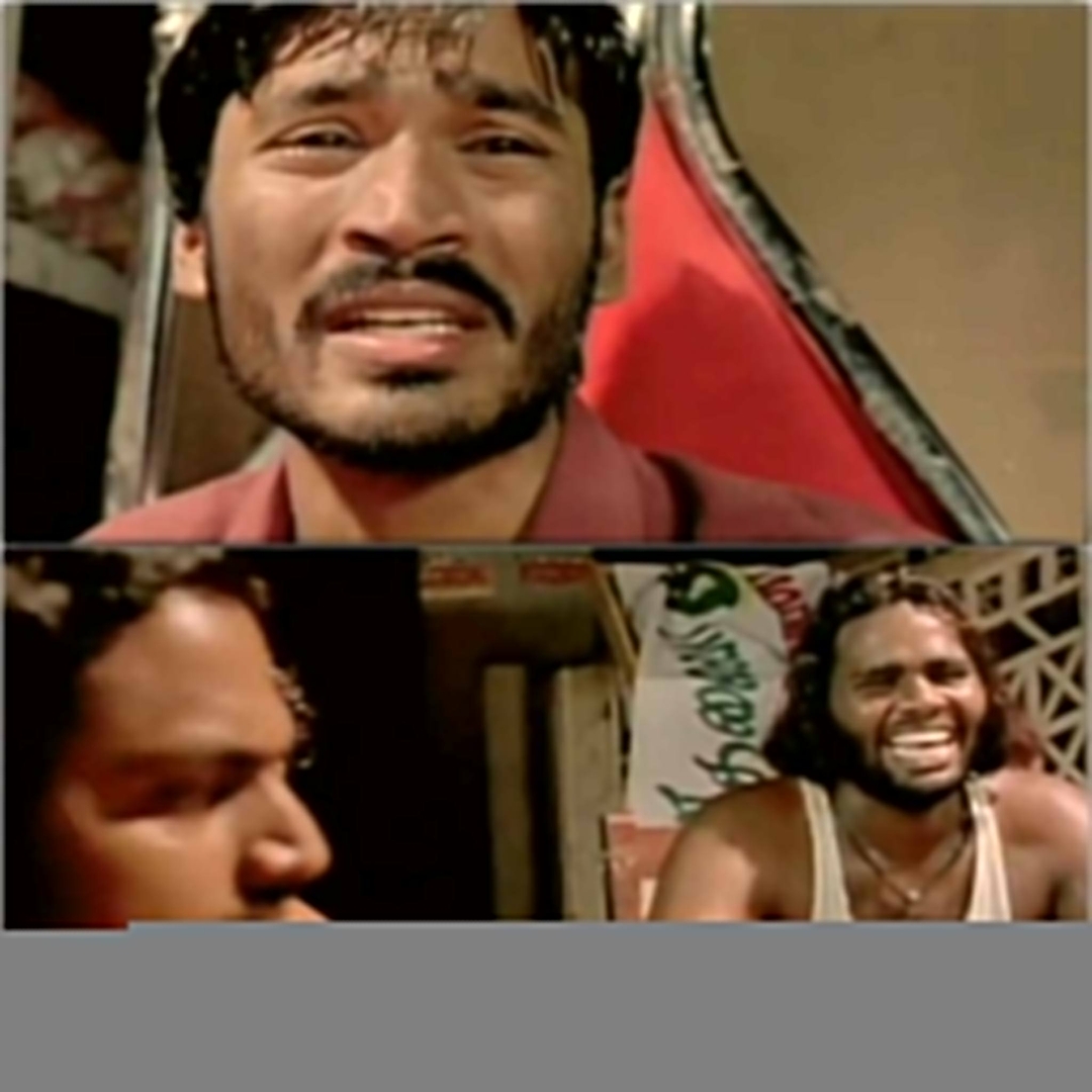 Pudhupettai meme template with Thamizhselvan (N. Azhagamperumal) with 'Kokki' Kumar (Dhanush)