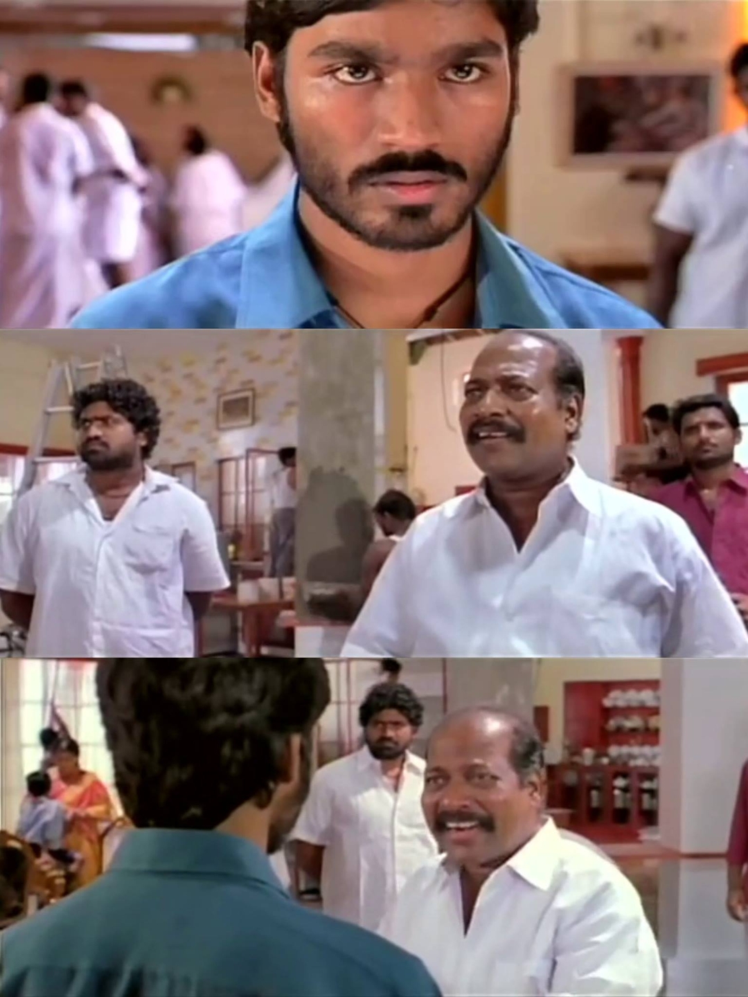 Pudhupettai meme template with Thamizhselvan (N. Azhagamperumal) with 'Kokki' Kumar (Dhanush)