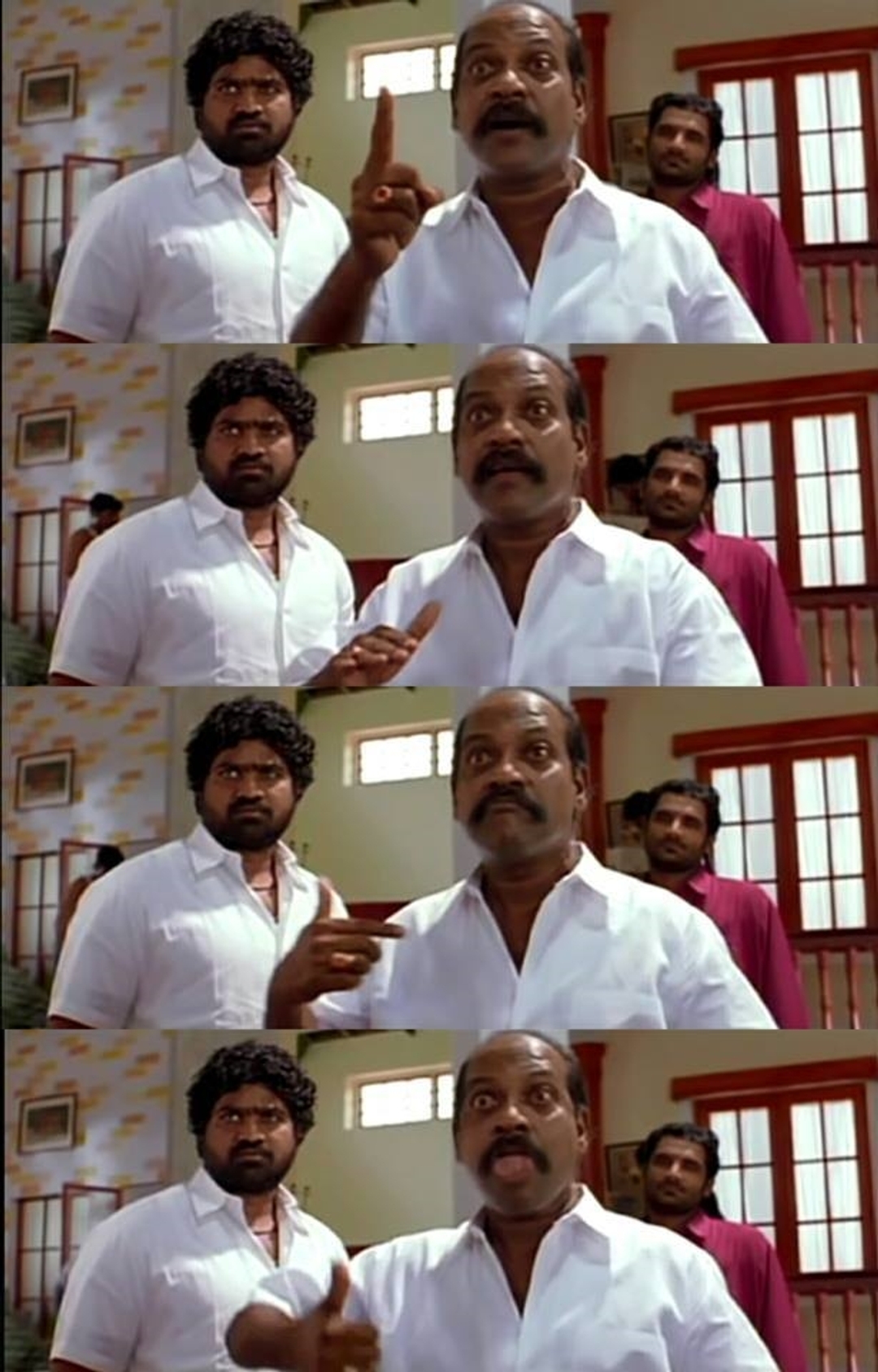 Pudhupettai meme template with Thamizhselvan (N. Azhagamperumal) with 'Kokki' Kumar (Dhanush)