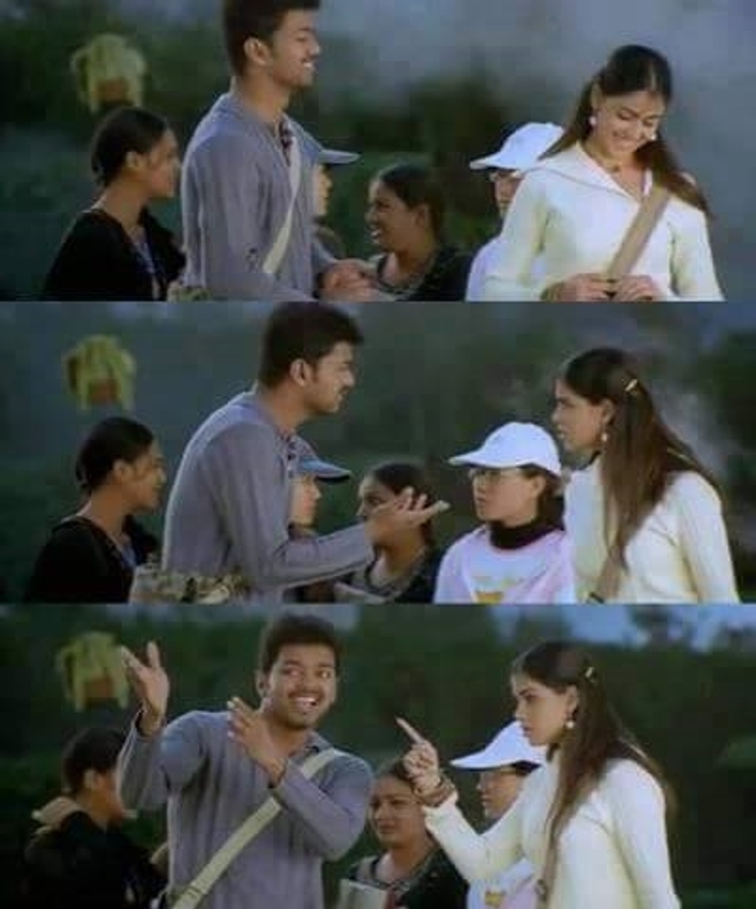 Sachein meme template with Sachin (Vijay) with Ayyasamy (Arnold) (Vadivelu) with Shalini (Genelia D'Souza)