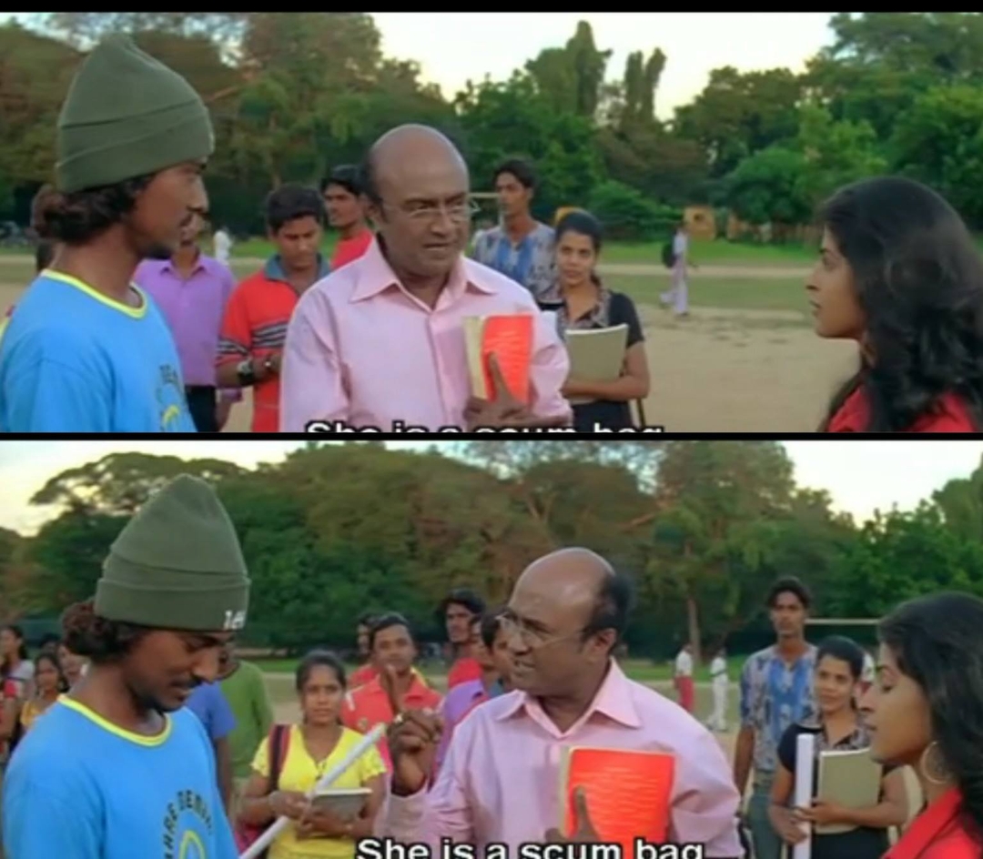 Santosh Subramaniam meme template with Kootha Perumal (M. S. Bhaskar)